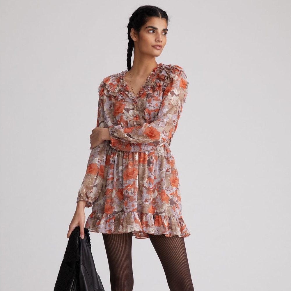 Anthropologie Current Air Ruffled Floral Mini Dress, size XL Petite